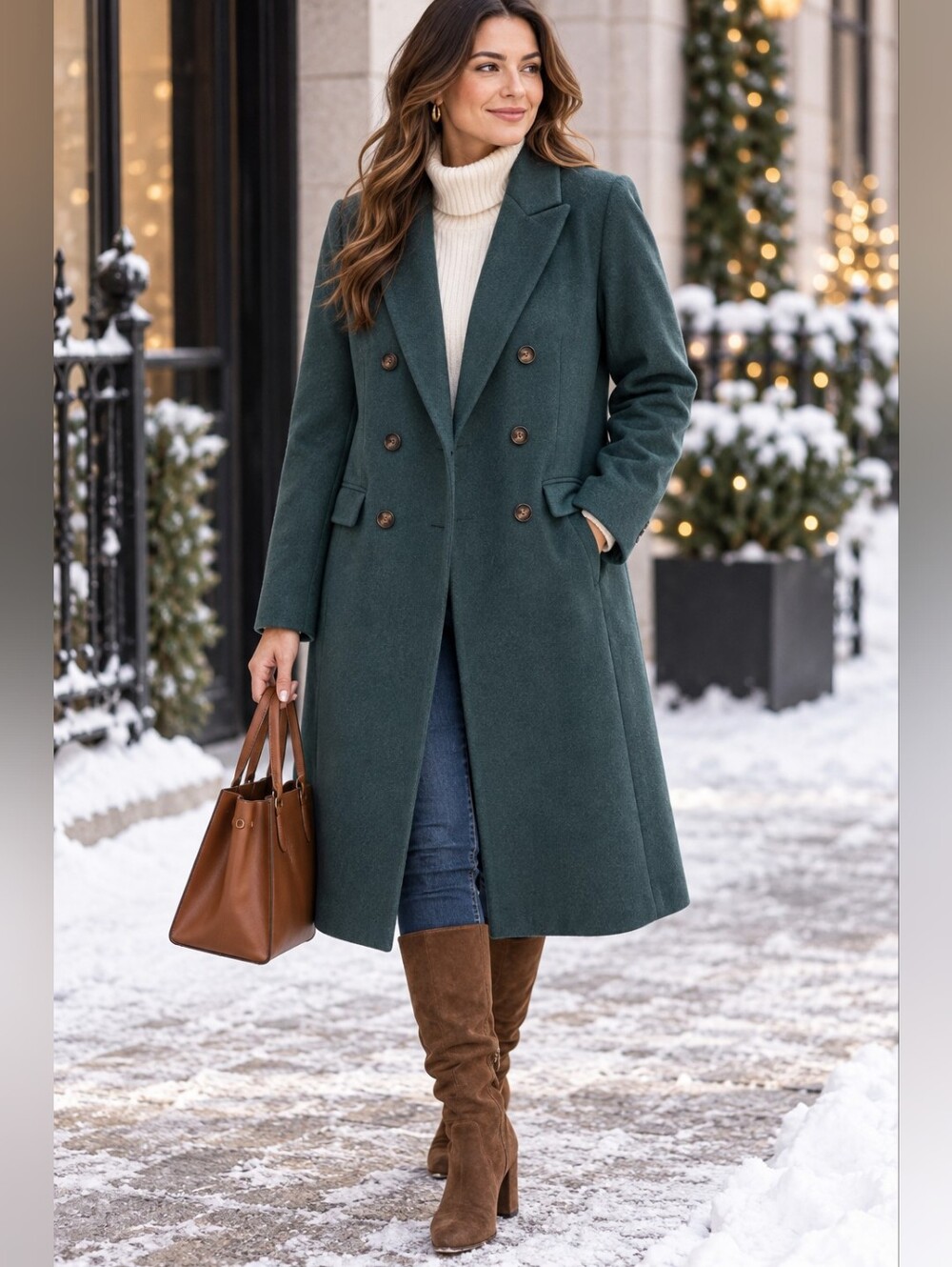 NWT LOFT Petite Double Breasted Wool Blend Long Coat Teal Green MP